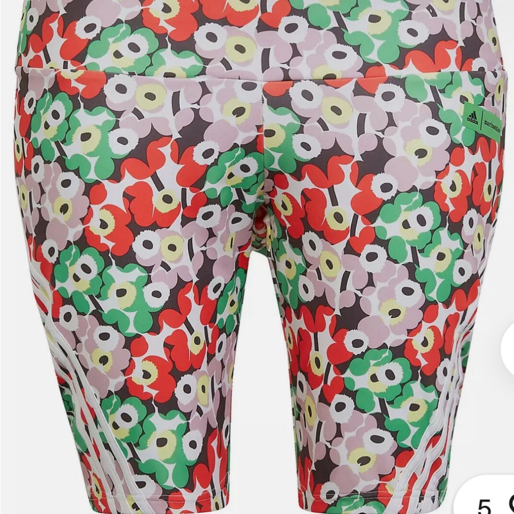 NWT- Adidas Women's Marimekko Plus Size Shorts, White/Multicolor 1X - Picture 2 of 4